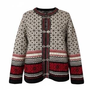 Vintage SKYR Norway Wool Cardigan Nordic Pewter Clasp Selbu snowflake medium